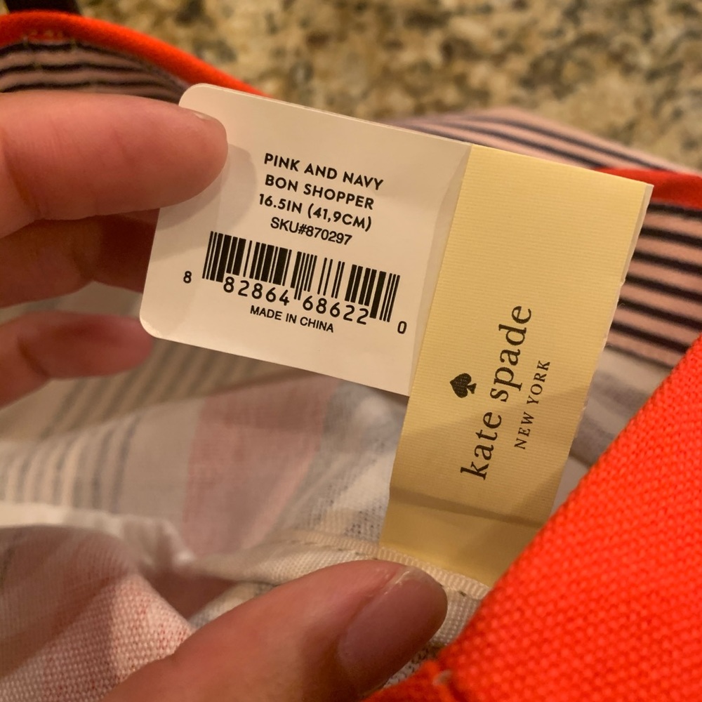 NWT Kate spade stripe canvas tote bon shopper bag - Picture 5 of 9